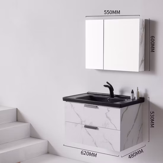 Новый деревянный шкаф для ванной комнаты из фанеры в европейском стиле с раковиной