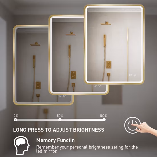 3-кратная лупа, оптовая продажа, большое сенсорное освещение в алюминиевой рамке, противотуманное прямоугольное светодиодное настенное серебряное зеркало для ванной комнаты с подсветкой